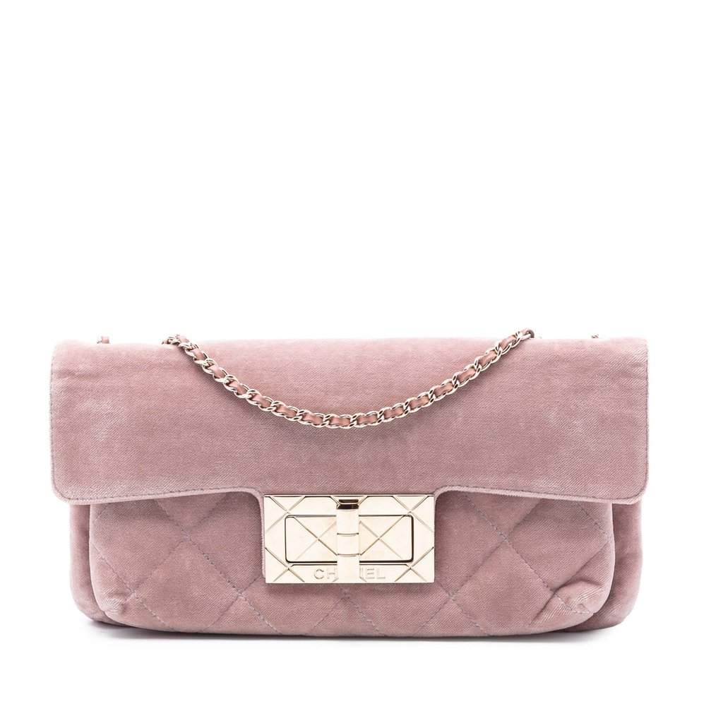 Chanel Quilted Velvet Giant Mademoiselle Turnlock Shoulder Bag Pink Very good - Front View