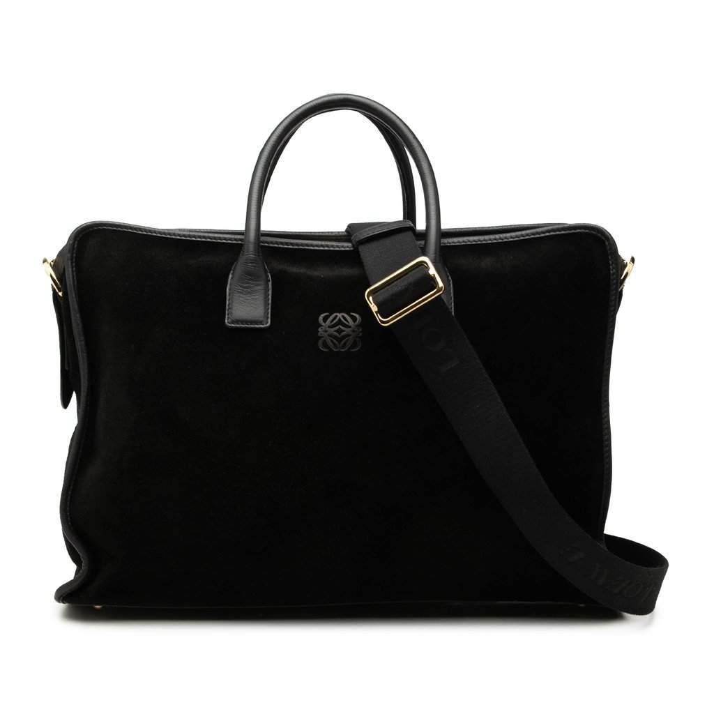 LOEWE Suede Amazona Business Bag Black Leather Very good - Front View