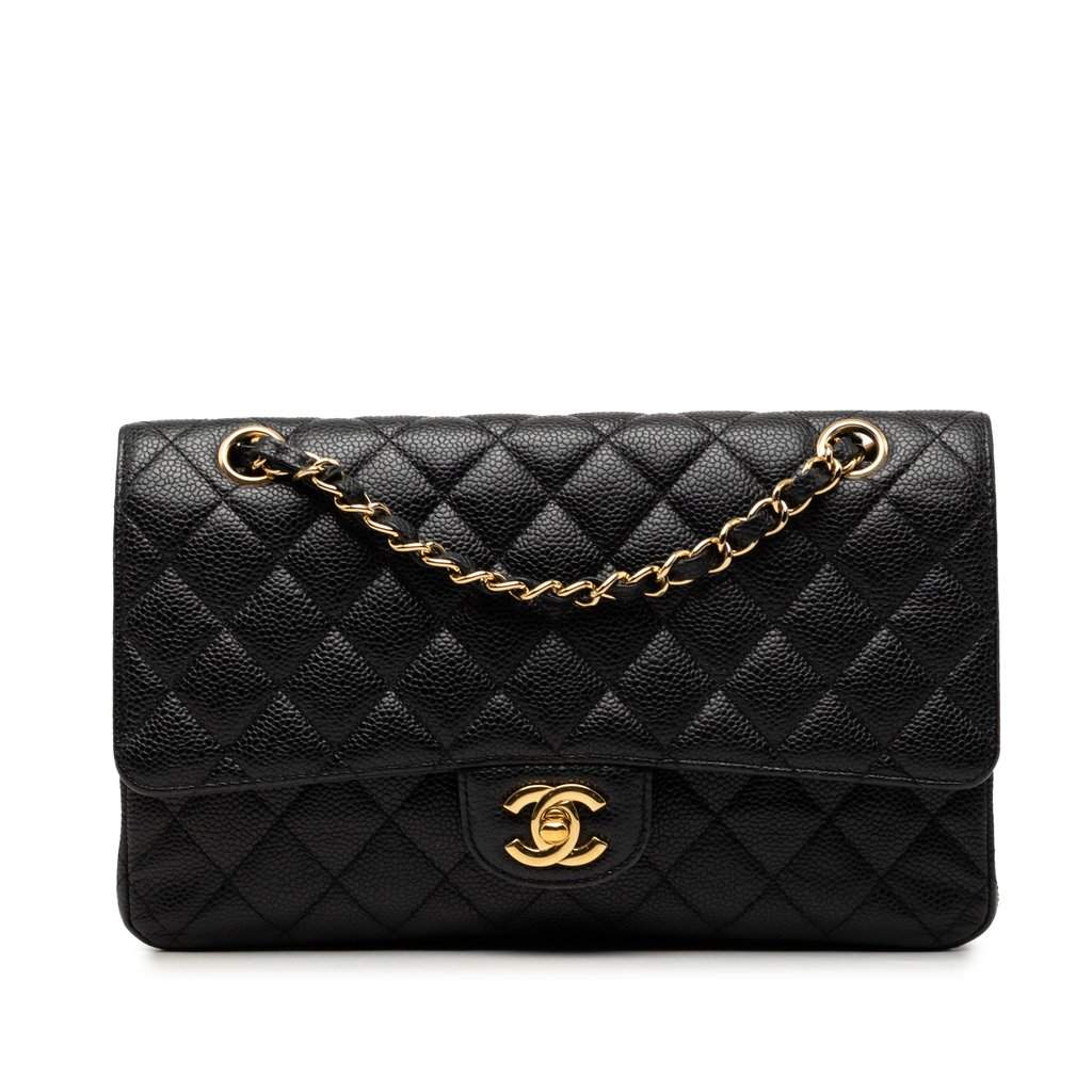 Chanel Medium Classic Caviar Double Flap Black Leather Very good condition - Front View