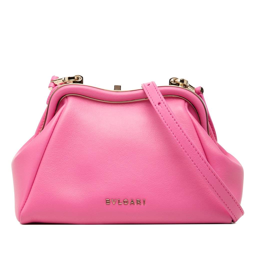 Bvlgari Leather Serpentine Pouch Crossbody Pink Leather Very good condition - Front View