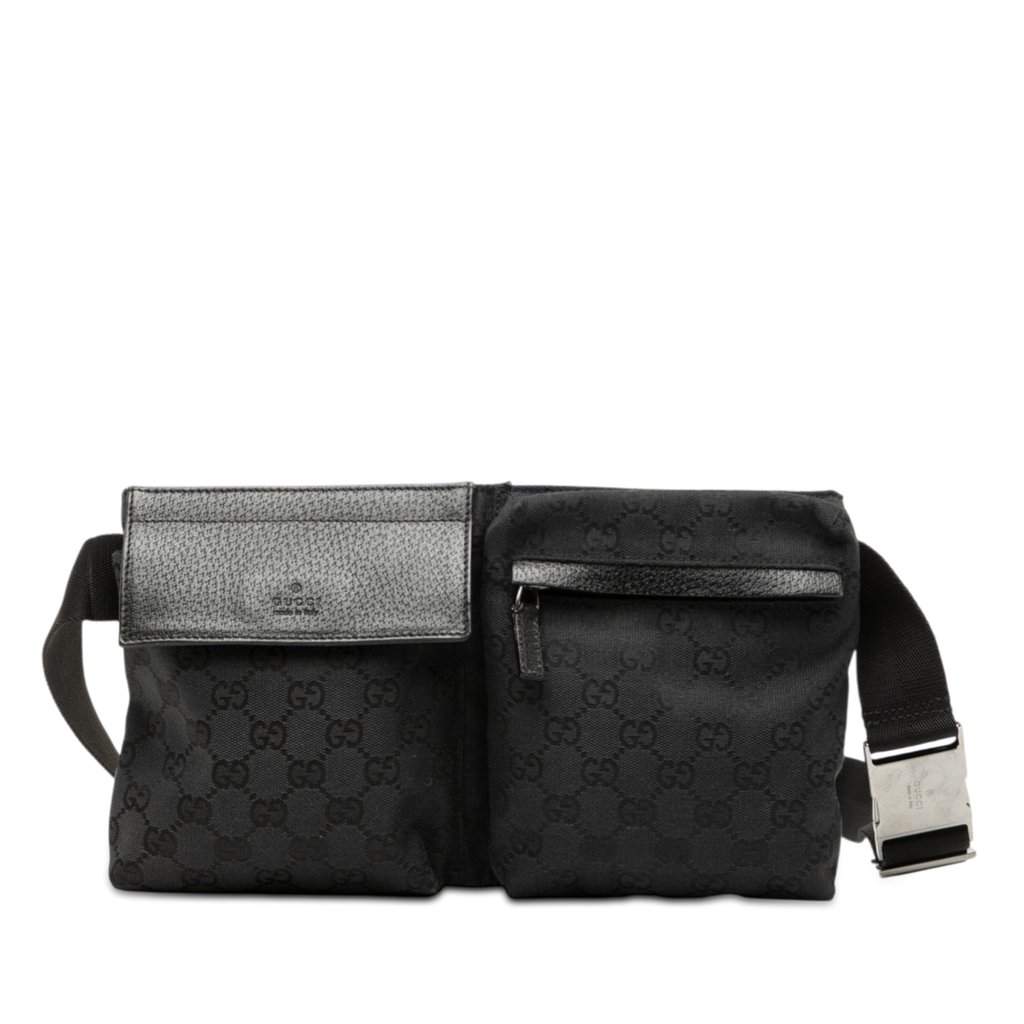 Gucci GG Canvas Double Pocket Belt Bag Black Very good condition - Front View