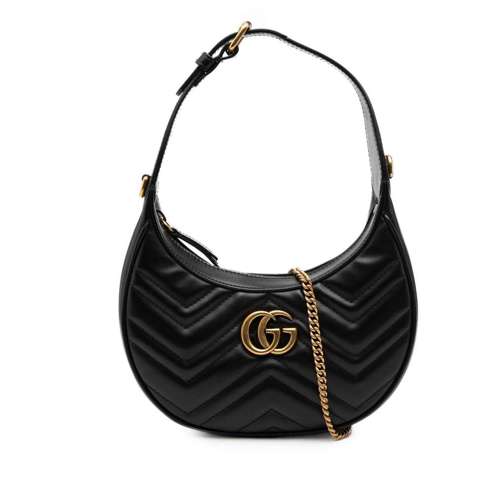 Gucci Mini GG Marmont Half Moon Bag Black Leather Very good condition - Front View
