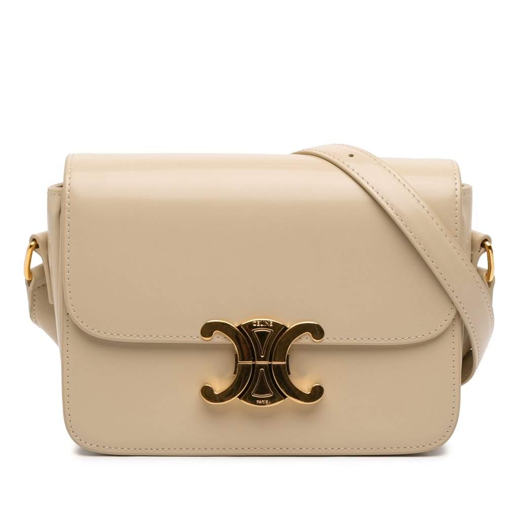 Celine Teen Shiny Calfskin Triomphe Crossbody Beige Leather Very good condition - Front View