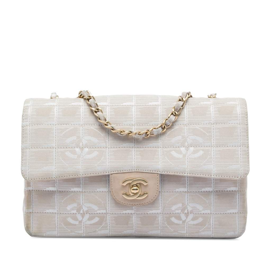 Chanel New Travel Line Medium Nylon Single Flap Beige Good - Front View