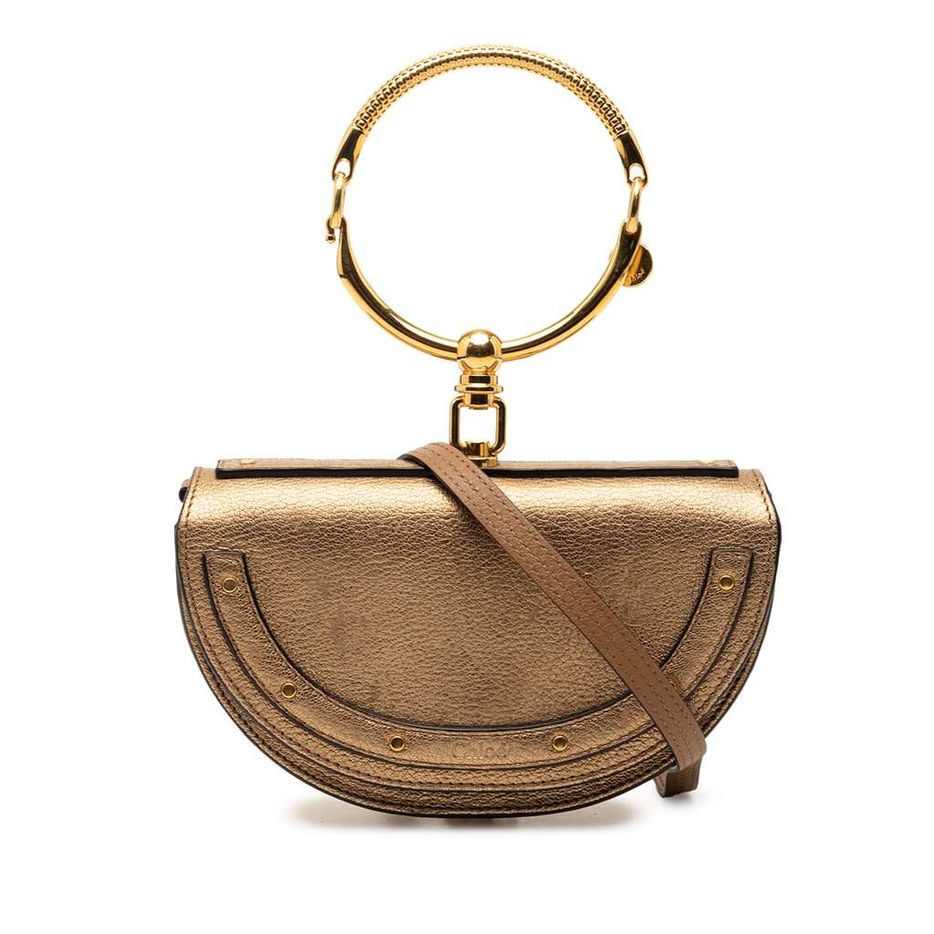 ✨良品✨Chloe クロエ ベルト ゴールド金具 レザー イタリア製 保存袋付き Chloé Metallic Leather Nile Bracelet Minaudiere Bag Gold Min