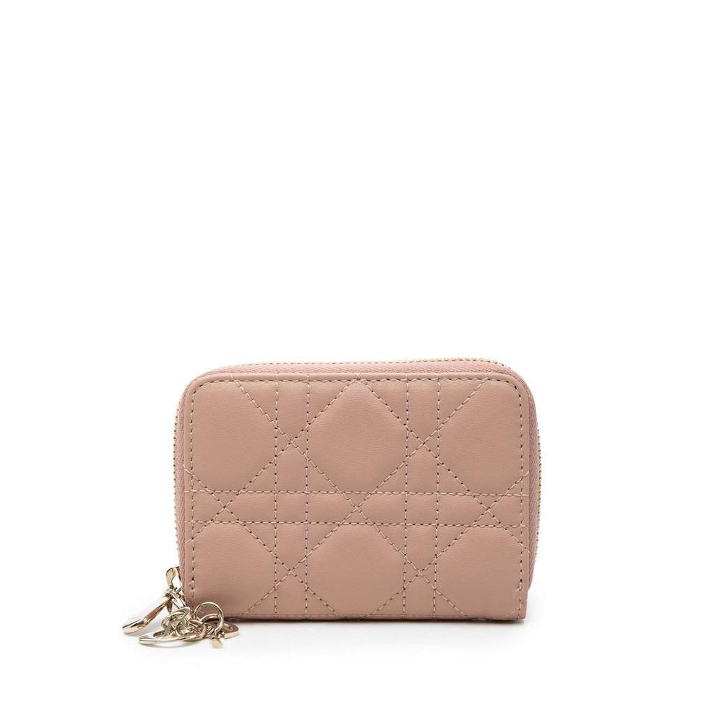 Dior Small Lambskin Cannage Lady Dior Voyageur Coin Purse Brown Leather Very good - Front View
