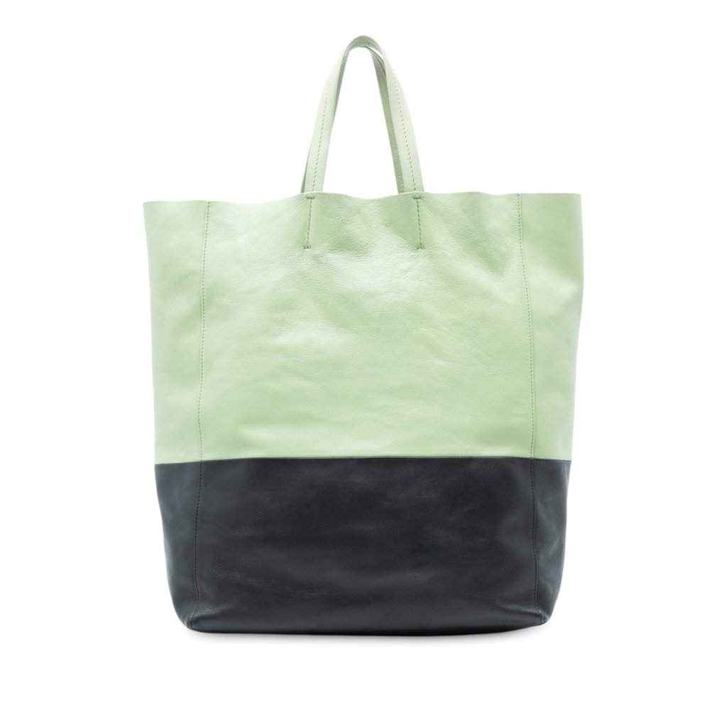 Celine Bicolor Leather Vertical Cabas Tote Green Leather Very good condition - Front View