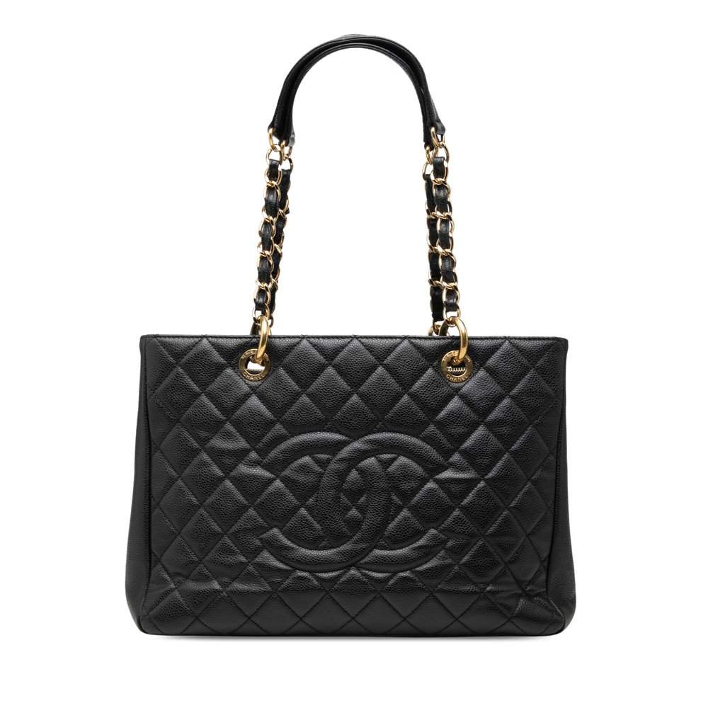Chanel Caviar Grand Shopping Tote Black Leather Very good - Front View