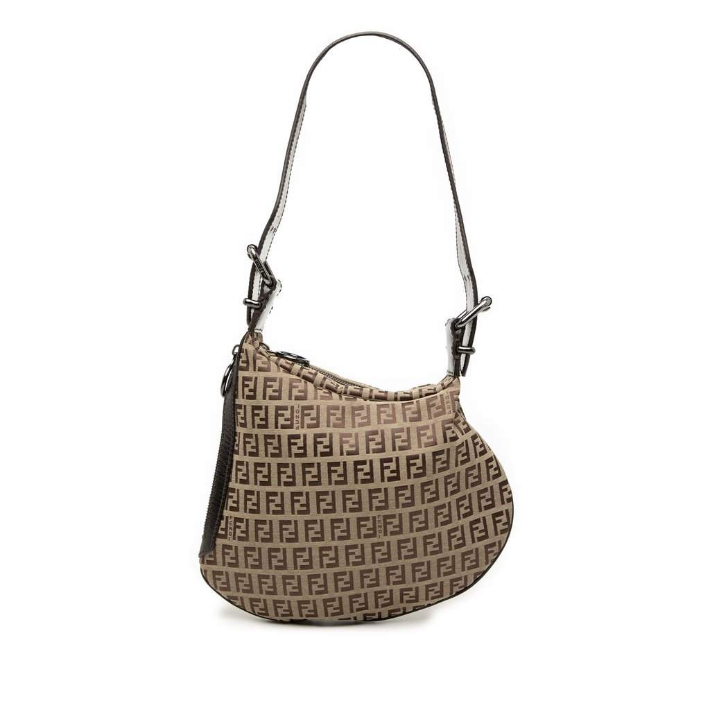 Fendi Zucchino Oyster Shoulder Bag Beige Good - Front View