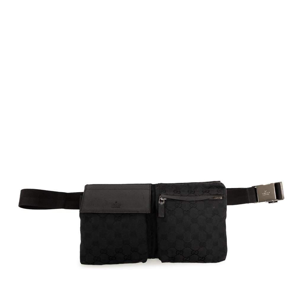 Gucci GG Canvas Double Pocket Belt Bag Black Very good - Front View