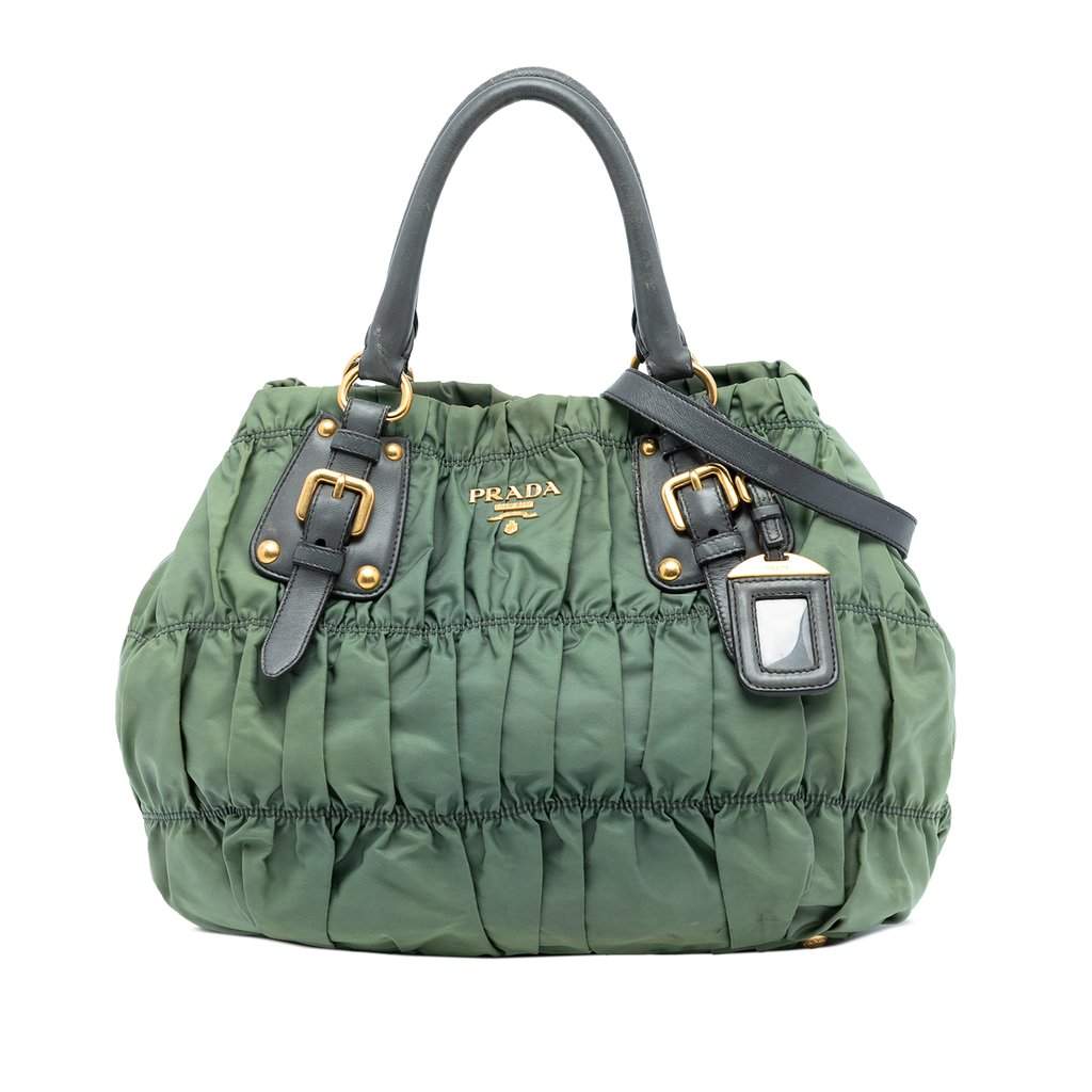 Prada Tessuto Gaufre Tote Green Very good - Front View