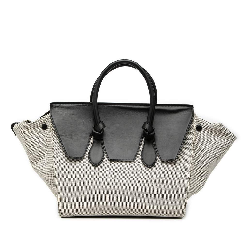 Celine Small Bicolor Canvas and Calfskin Tie Knot Handbag Grey Very good condition - Front View