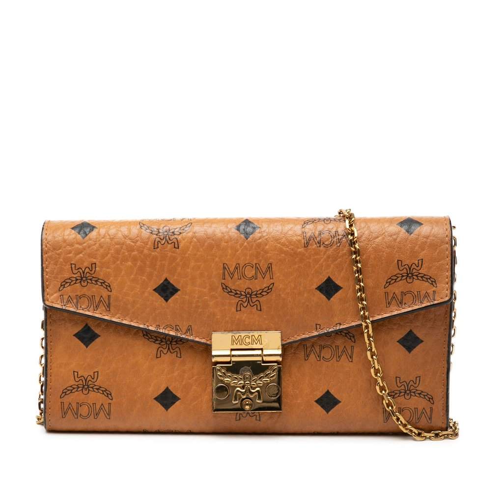 MCM Visetos Coated Canvas Patricia Wallet on Chain Brown Very good condition - Front View