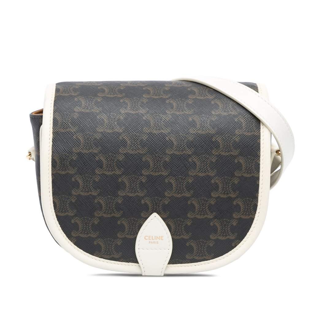 Celine Medium Triomphe Coated Canvas Folco Crossbody Brown Very good - Front View