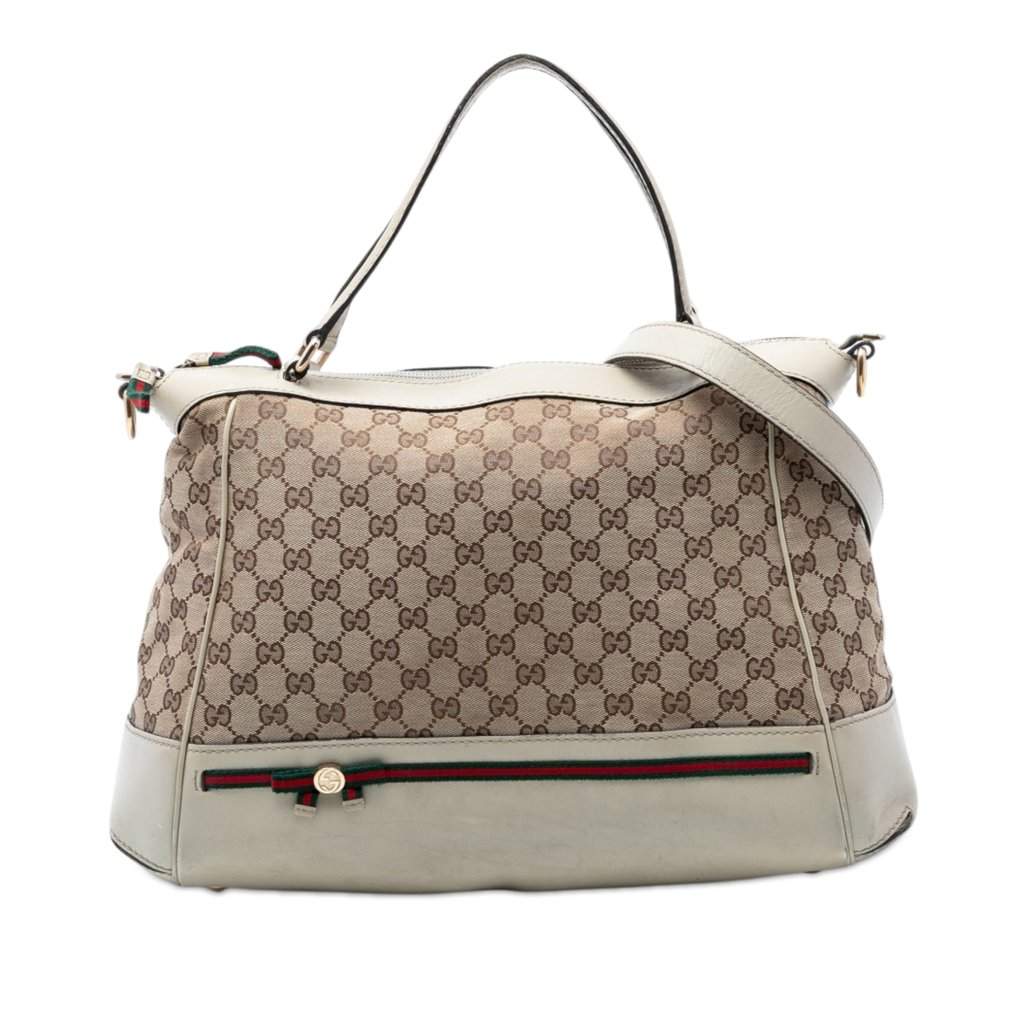 Gucci GG Canvas Web Mayfair Satchel Beige Very good condition - Front View