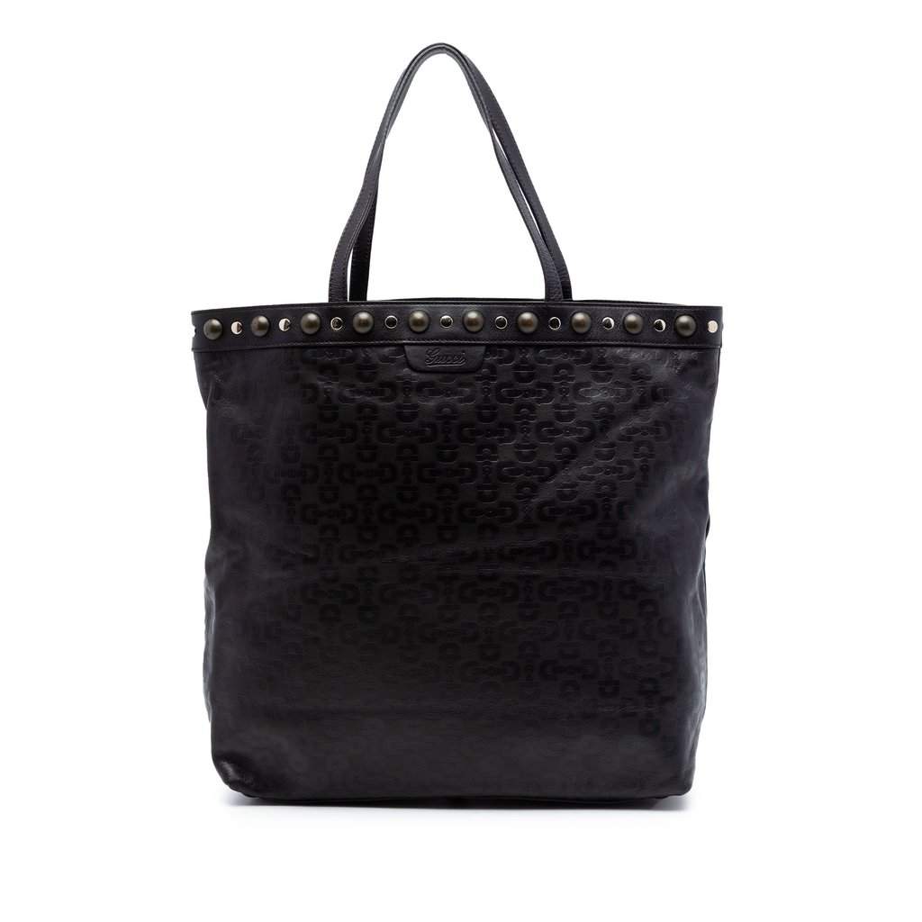 Gucci Embossed Studded Leather Horsebit Tote Black Leather Very good condition - Front View