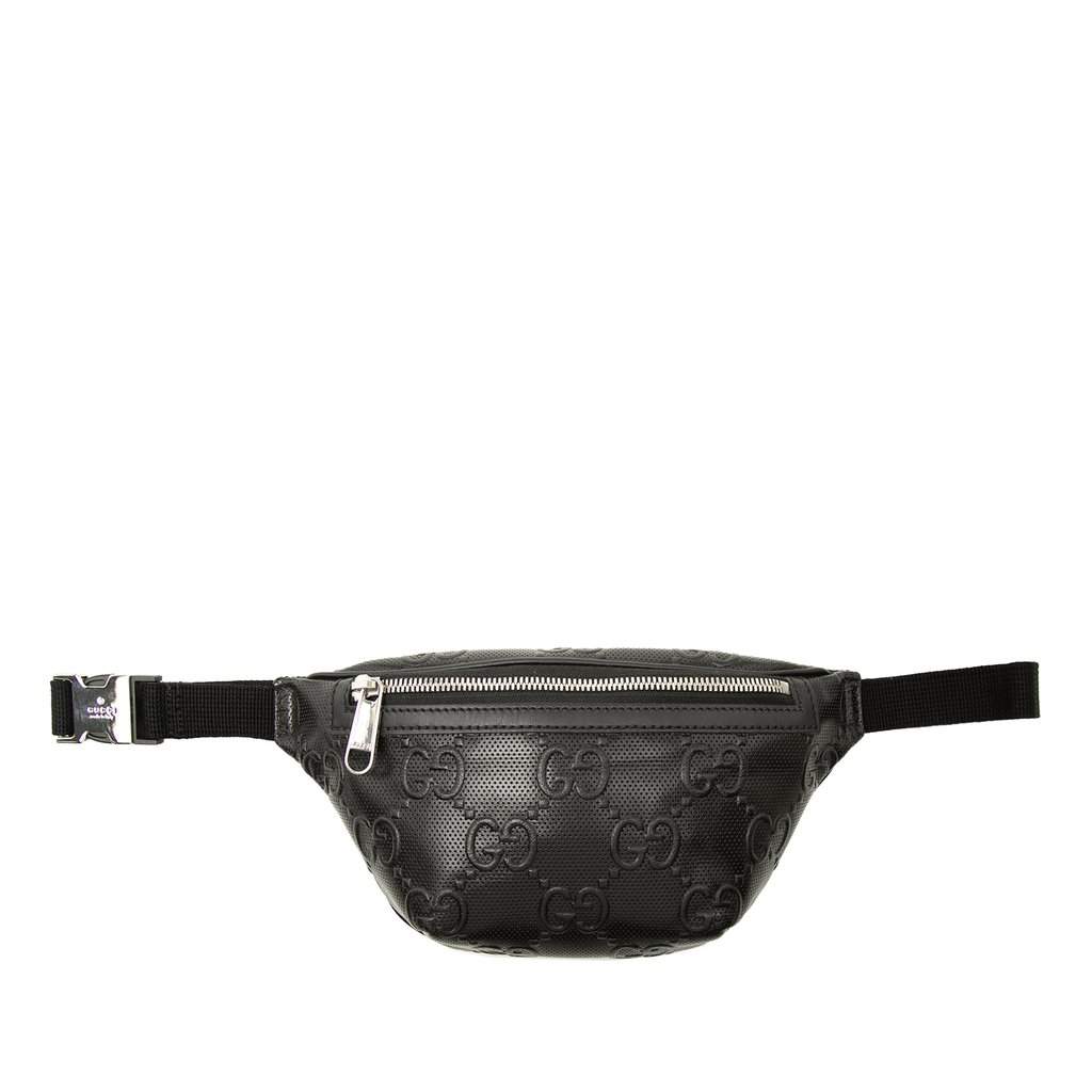 Gucci GG Embossed Perforated Leather Belt Bag Black Leather Very good - Front View