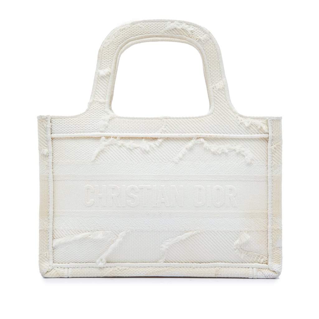 Dior Mini Embroidered Canvas Camouflage Book Tote White Very good - Front View