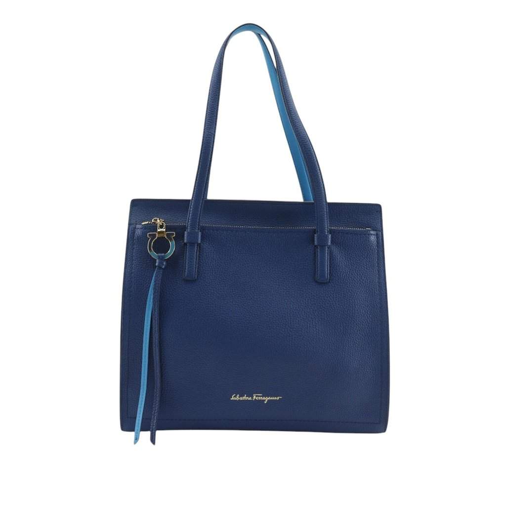 Salvatore Ferragamo Medium Leather Pebbled Amy Tote Blue Leather Very good condition - Front View
