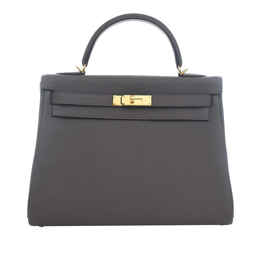 Hermès Togo Kelly Retourne 32 Green Leather Very good condition - Front View
