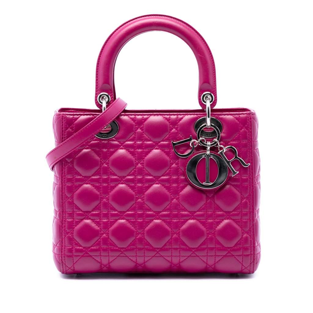 Dior Medium Lambskin Cannage Lady Dior Pink Leather Very good condition - Front View