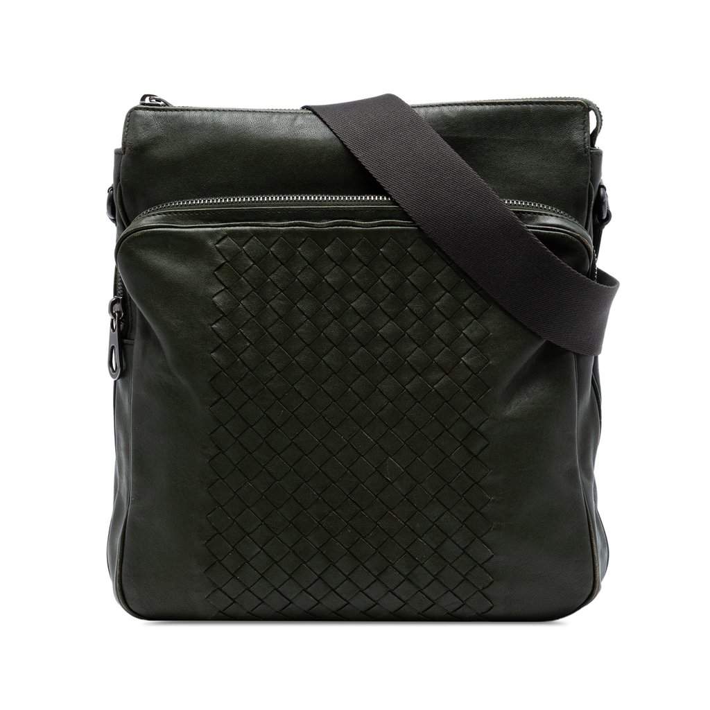 Bottega Veneta Intrecciato Trimmed Nappa Crossbody Green Leather Very good condition - Front View