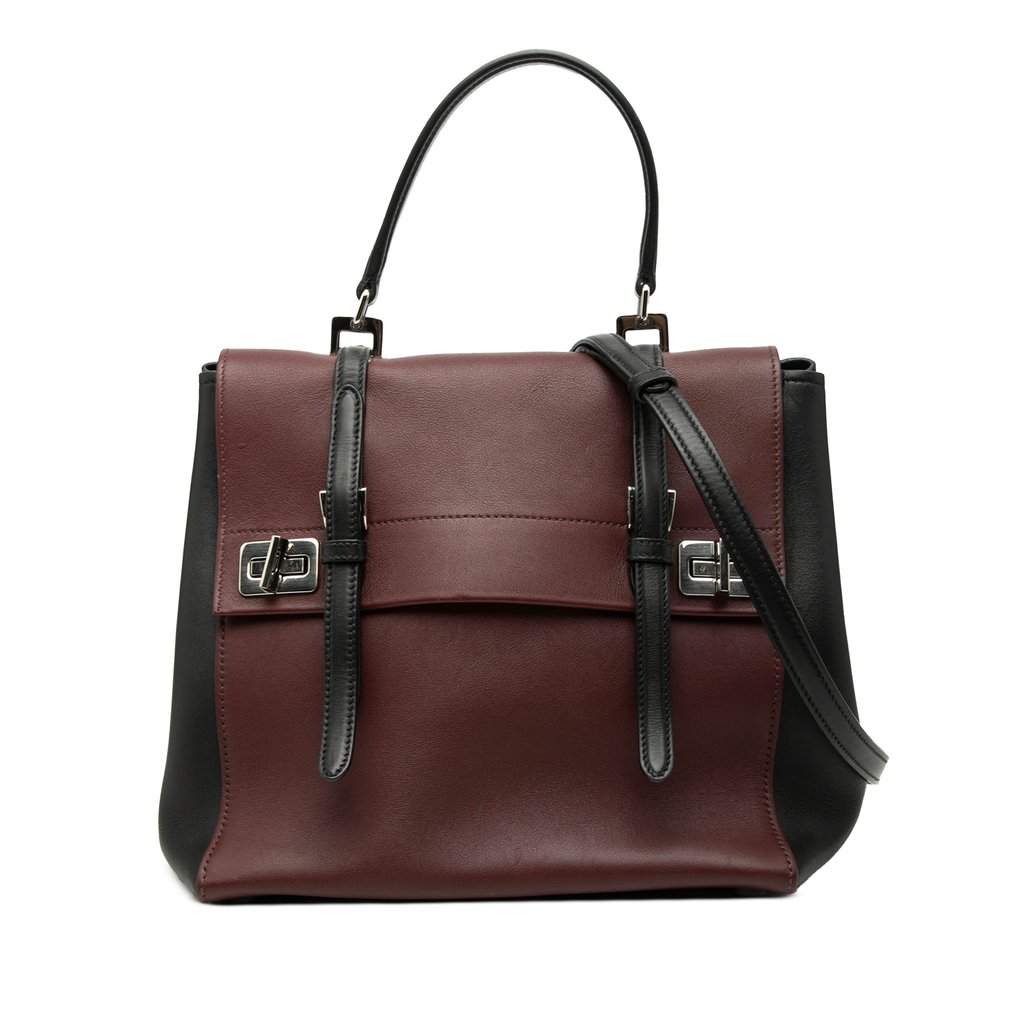 Prada Bicolor Soft Calf Double Turnlock Satchel Red Leather Very good condition - Front View