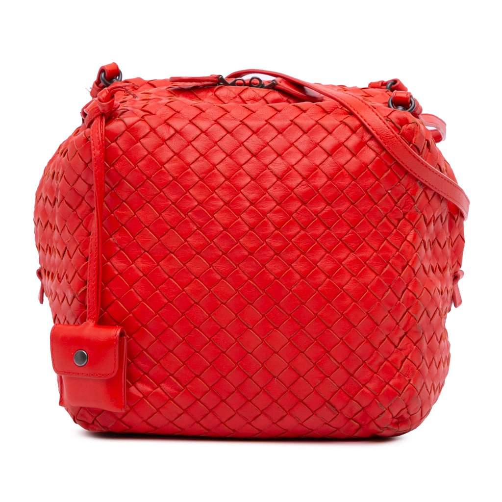 Bottega Veneta Nappa Intrecciato Cube Shoulder Bag Red Leather Very good - Front View