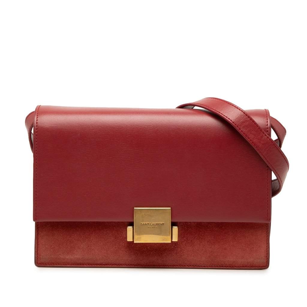 Saint Laurent Medium Calfskin and Suede Bellechasse Bag Red Leather Very good condition - Front View