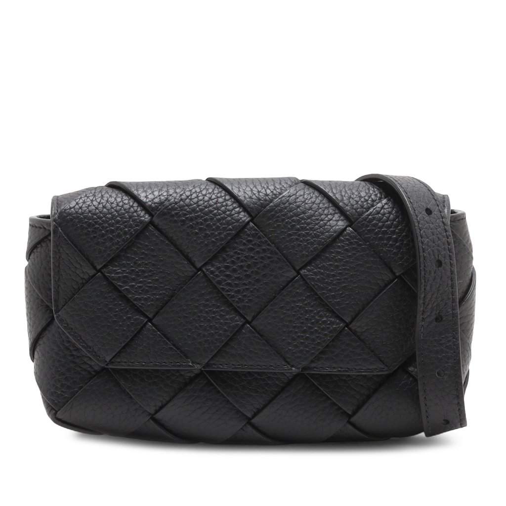 Bottega Veneta Grained Calfskin Intreccio Diago Belt Bag Black Leather Very good - Front View