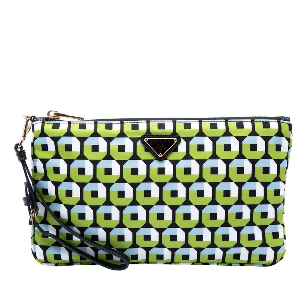 Prada Tessuto Stampato Wristlet Clutch Green Very good - Front View