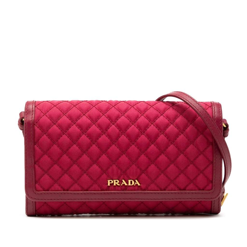 Prada Tessuto Impuntu Wallet on Strap Pink Very good condition - Front View