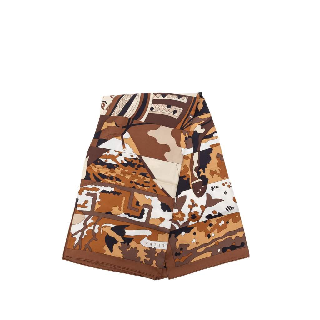 Hermès Les Dix Cavaliers Silk Scarf 90 Brown Never worn - Front View