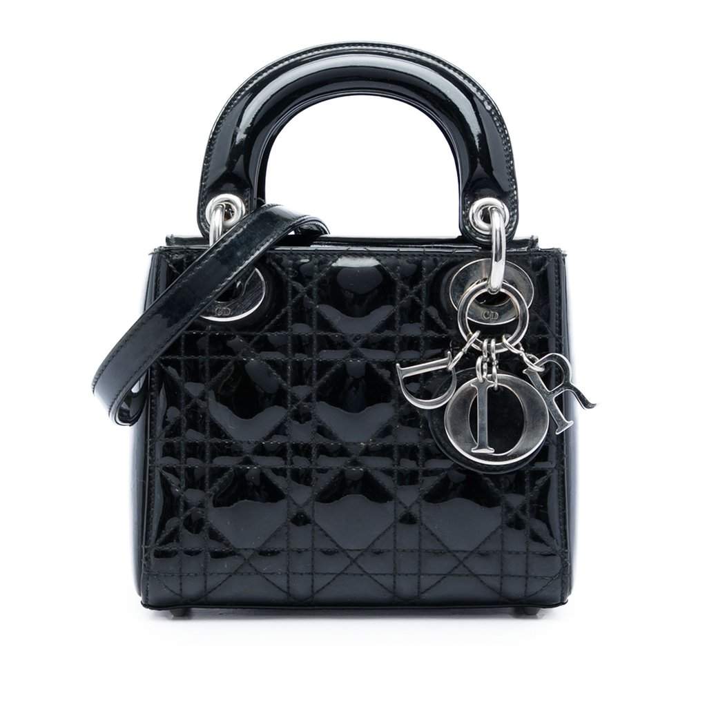 Dior Mini Patent Cannage Lady Dior Black Leather Very good - Front View