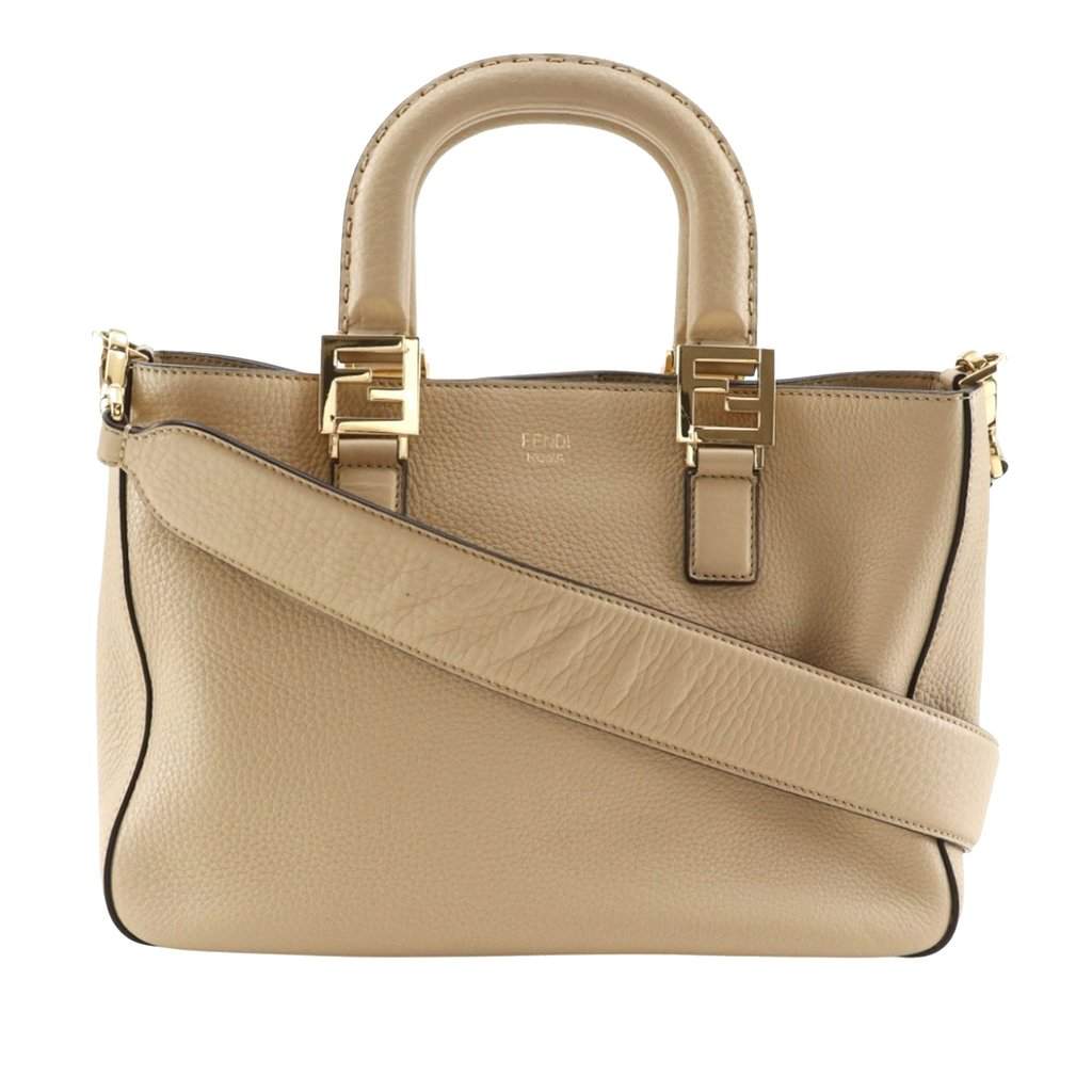 Fendi Small Leather Selleria FF Tote Beige Leather Very good condition - Front View