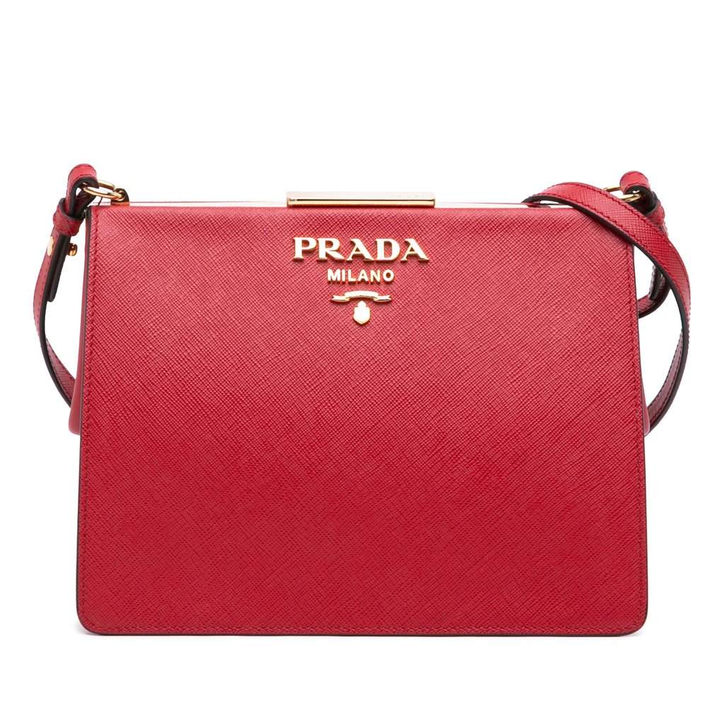Prada Saffiano and City Calf Light Frame Crossbody Red Small