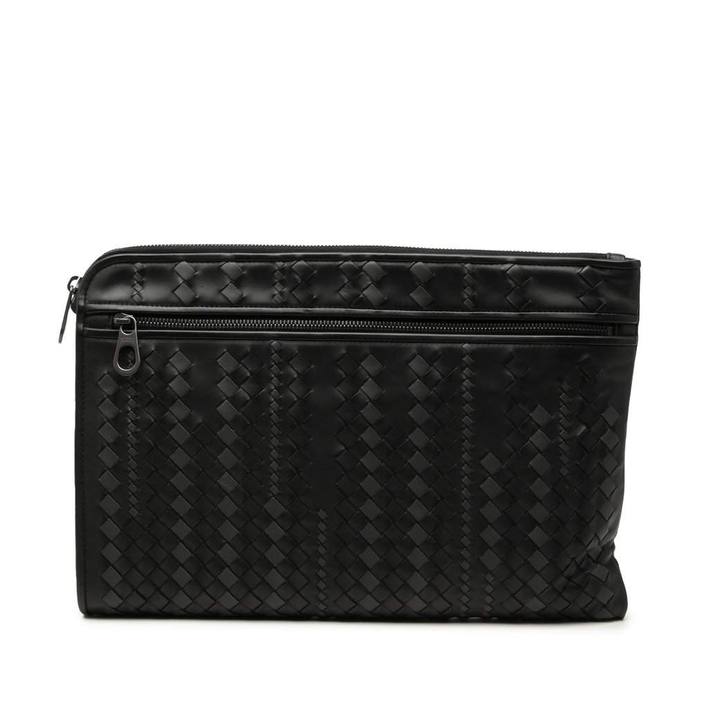 Bottega Veneta Bicolor Nappa Intrecciato Clutch Black Leather Very good condition - Front View