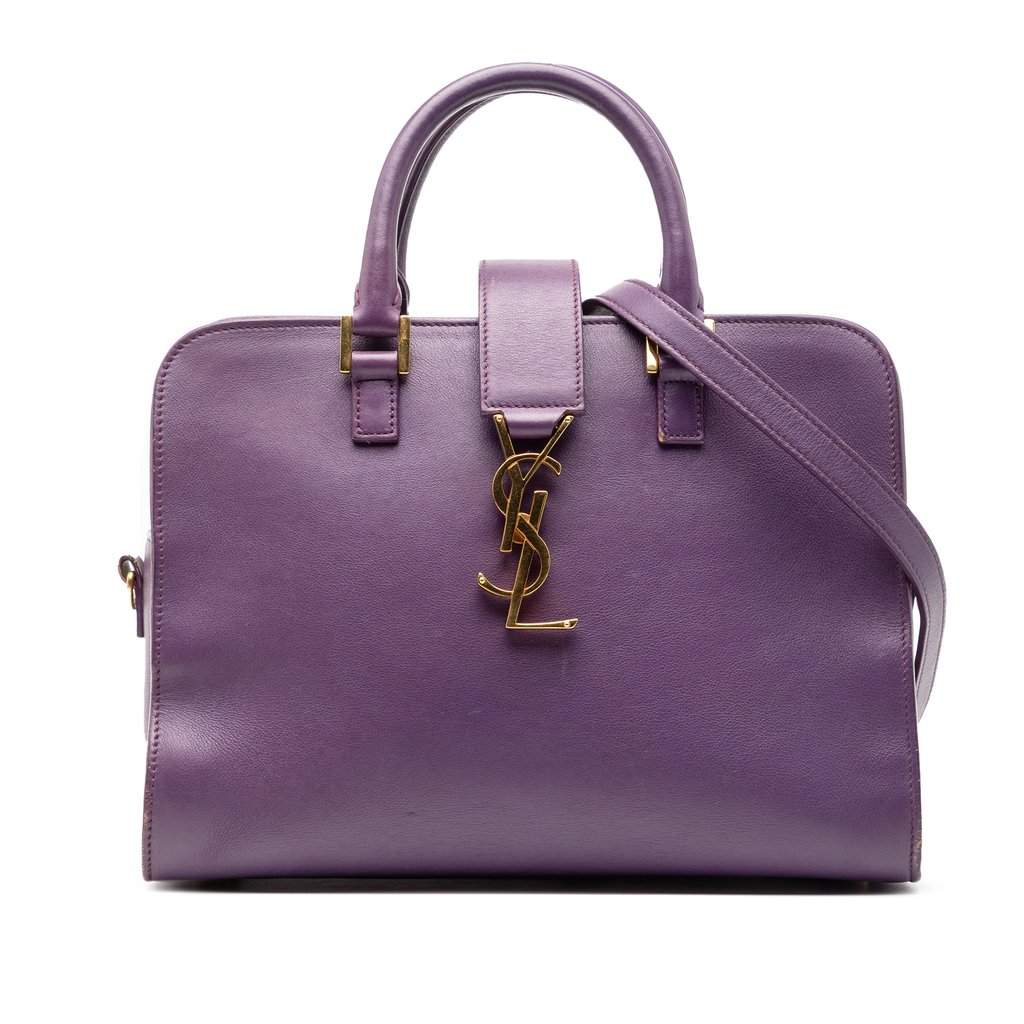 Saint Laurent Baby Leather Monogram Cabas Satchel Purple Leather Good - Front View