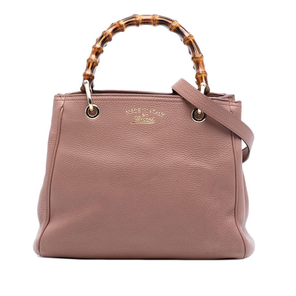 Gucci Small Calfskin Bamboo Shopper Satchel Brown Leather Very good condition - Front View