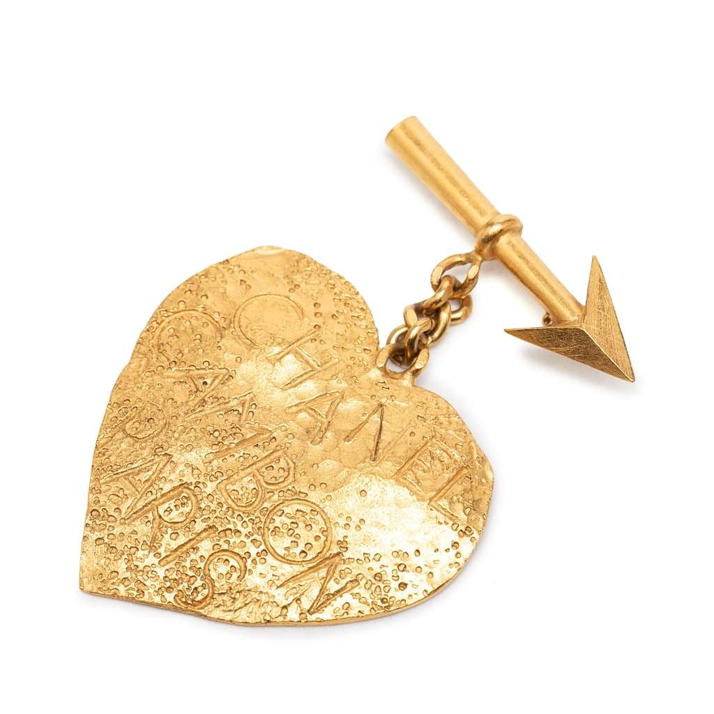 Chanel Gold Plated Cambon Paris Arrow Heart Swing Brooch Gold Metal Very good condition - Front View