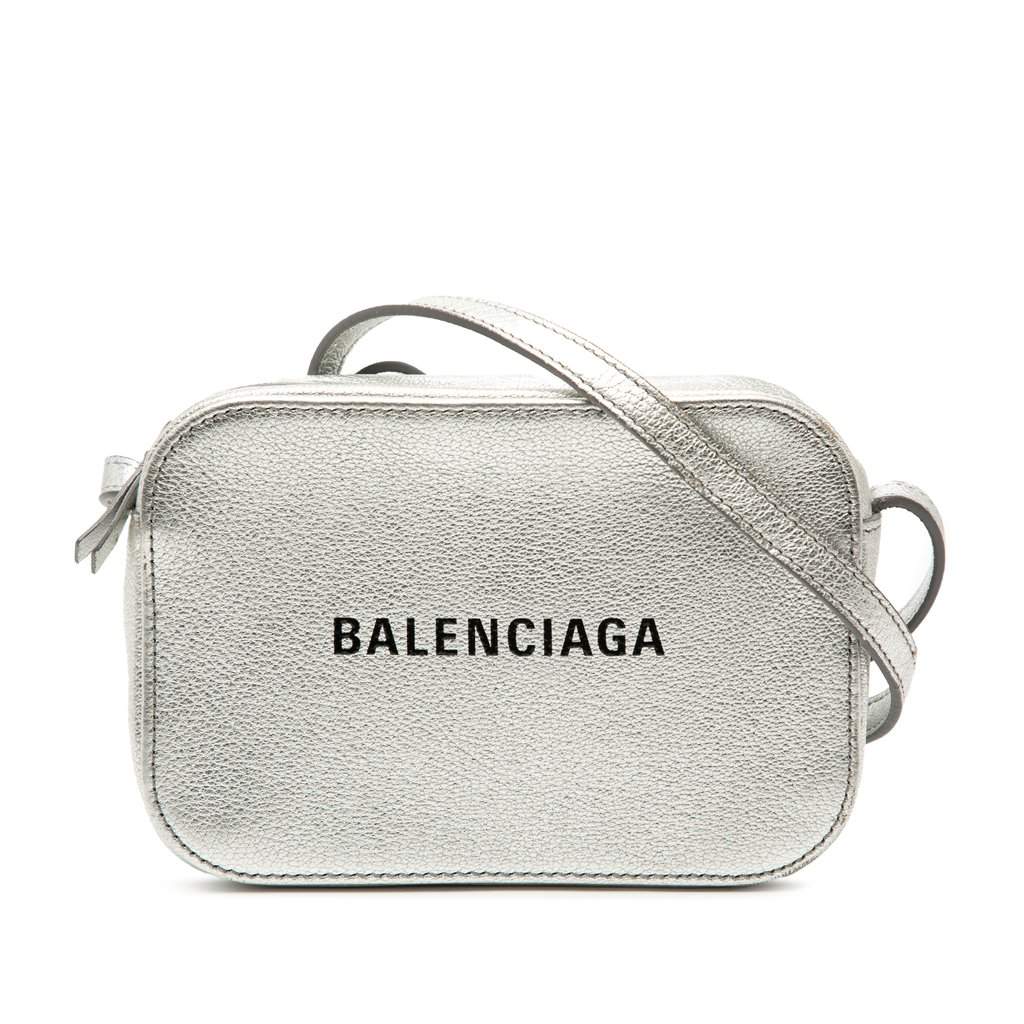 Balenciaga XS Metallic Leather Everyday Camera Bag Silver Leather Very good - Front View