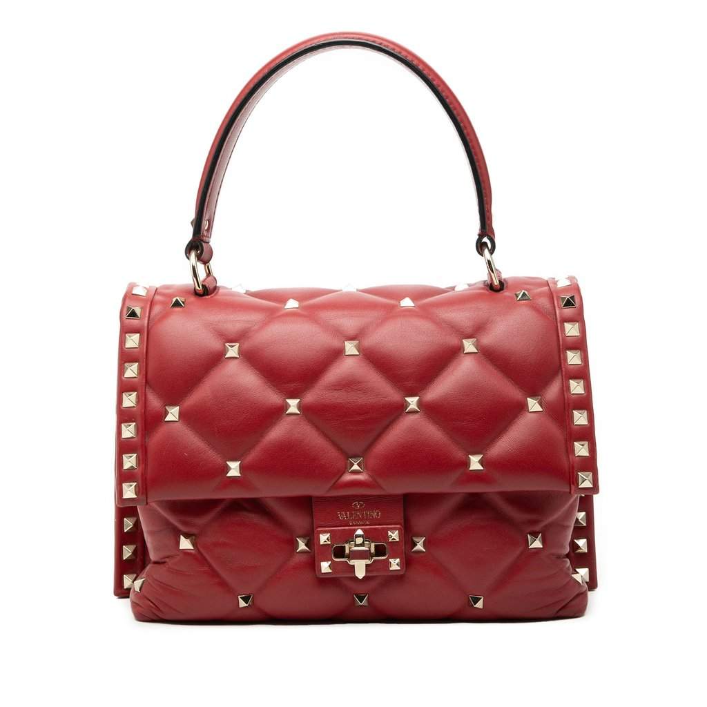 Valentino Medium Lambskin Candystud Top Handle Satchel Red Leather Very good condition - Front View