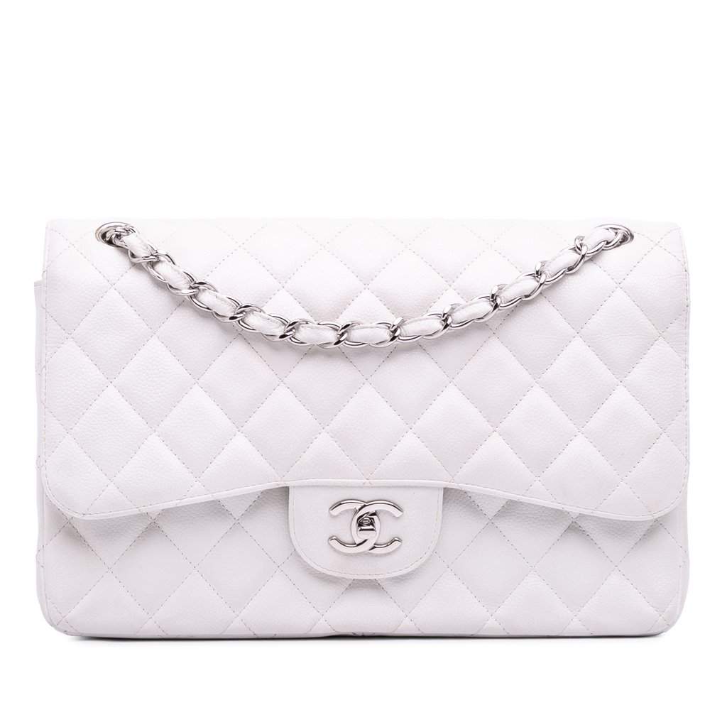 Chanel Jumbo Classic Caviar Double Flap White Leather Very good condition - Front View
