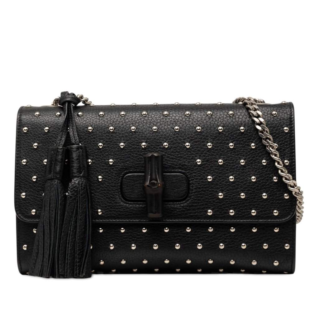 Gucci Medium Studded Leather Miss Bamboo Crossbody Black Leather Very good - Front View