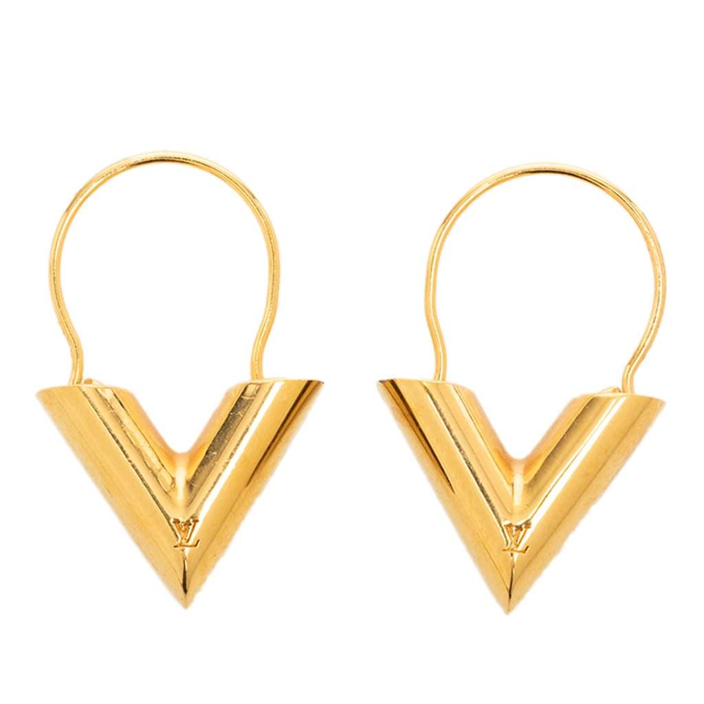 Louis Vuitton Gold Plated Essential V Hoop Earrings Gold Metal Very good - Front View
