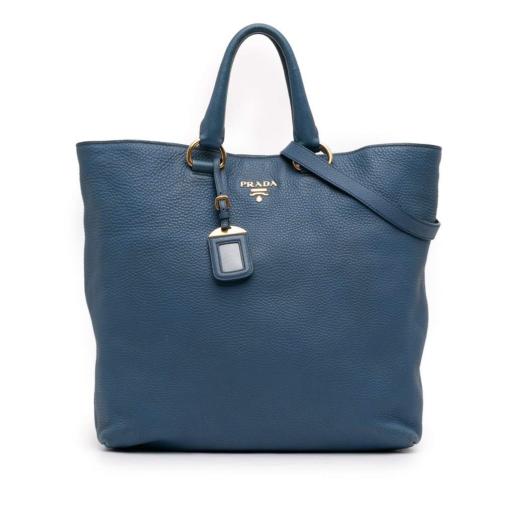 Prada Vitello Daino Open Convertible Tote Blue Leather Very good condition - Front View