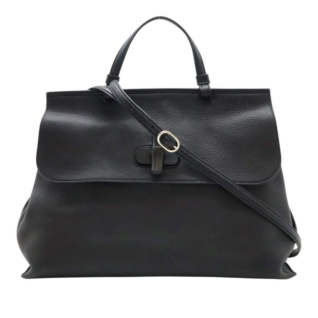 Gucci Large Calfskin Bamboo Daily Satchel Black Leather Very good - Front View