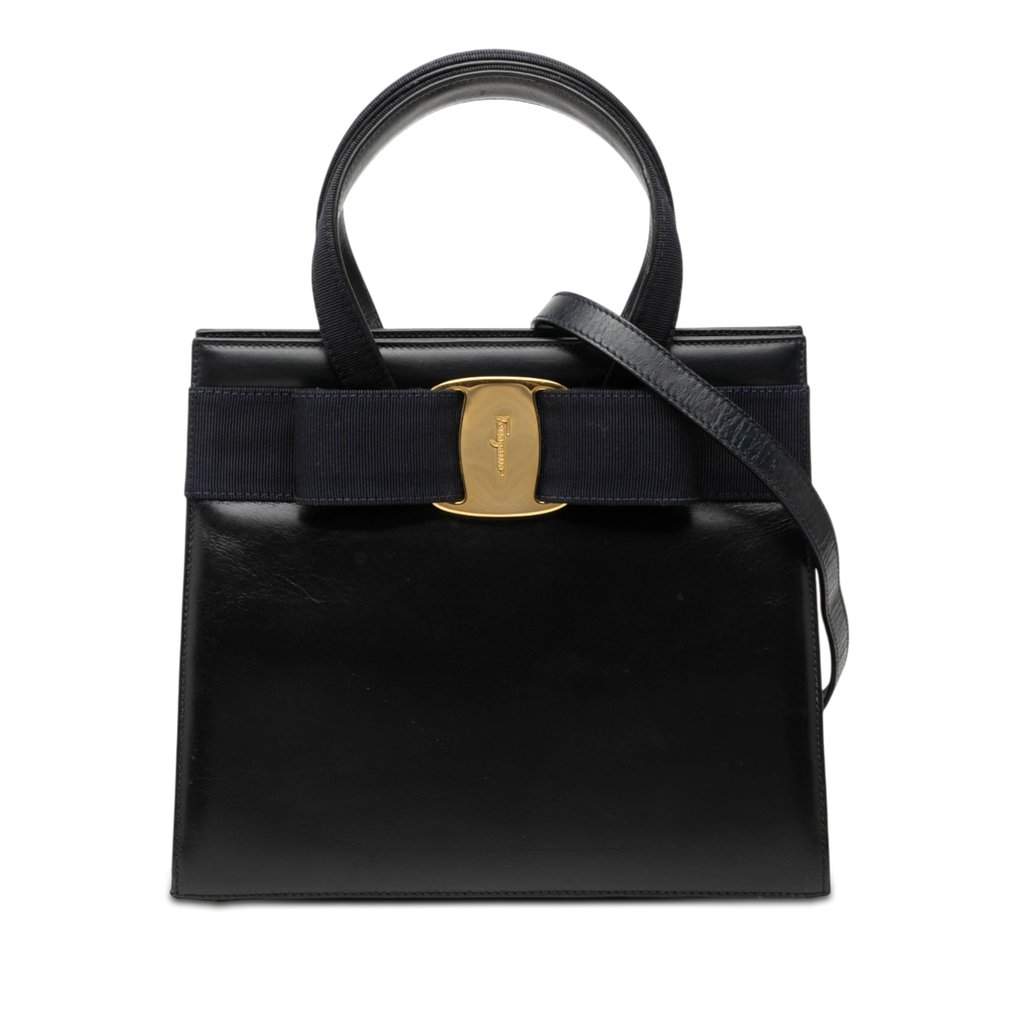 Ferragamo Leather Vara Bow Satchel Black Leather Very good - Front View