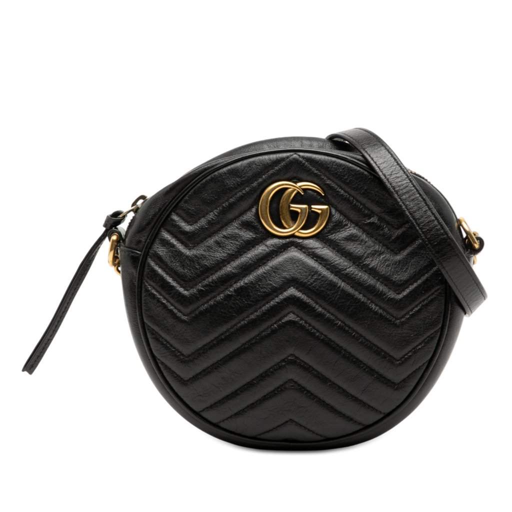 Gucci Mini GG Marmont Matelasse Leather Round Crossbody Black Leather Very good - Front View