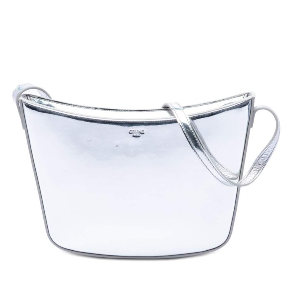 Celine Medium Metallic Leather Croque Shoulder Bag Silver Leather Very good condition - Front View